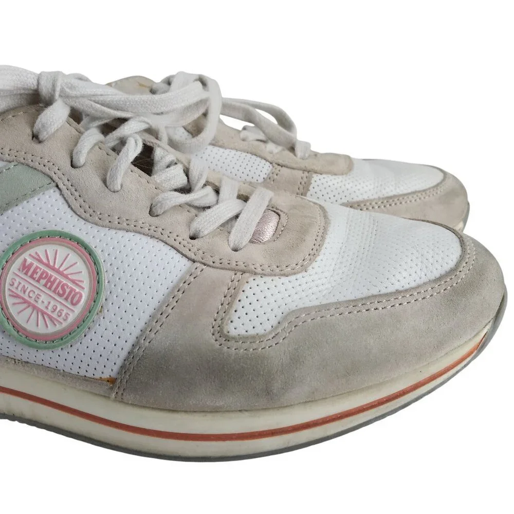 Mephisto Lora Low Top Comfort Sneakers Size 7.5 Leather Suede Ceramic White